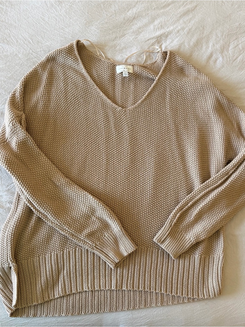 Lucky Brand Women's V‑Neck Knit Sweater in Tan